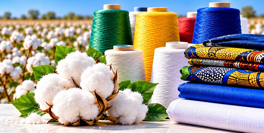 Coton, bobines de fil et tissus wax